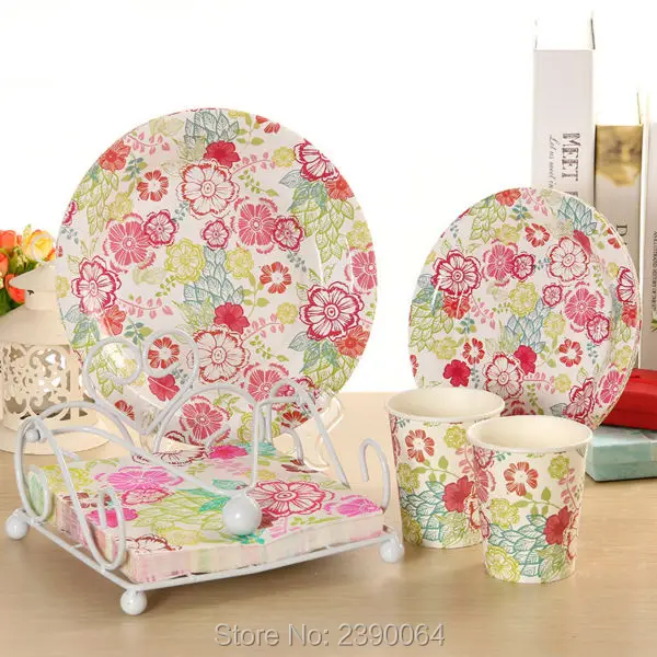 20 sets party tableware floral garden tea party modern bright fun flower paper plates and napkins