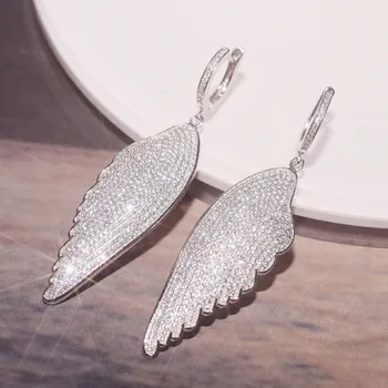 

SLJELY Real 925 Sterling Silver Angel Wings Earrings AAAAA Micro Cubic Zirconia Women Luxury Party Jewelry Accessories