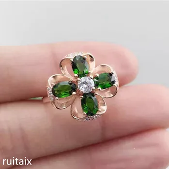

KJJEAXCMY fine jewelry 925 Pure silver natural transparent stone female style ring inlay jewelry colored gemstone four-leaf gras