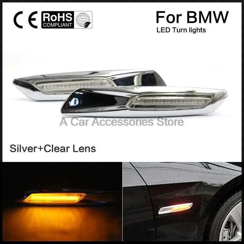 

fender turn signals Bright sliver type and transparent lens LED Side Marker light Fit for BMW E81 82 87 88 E90 91 92 93 E60 61