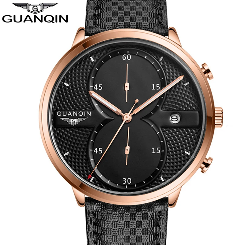 

GUANQIN Quartz Wrist Watch Men Mens Watches Top Brand Luxury Waterproof Chronograph Sport Watch Man Date Leather Male Clock A