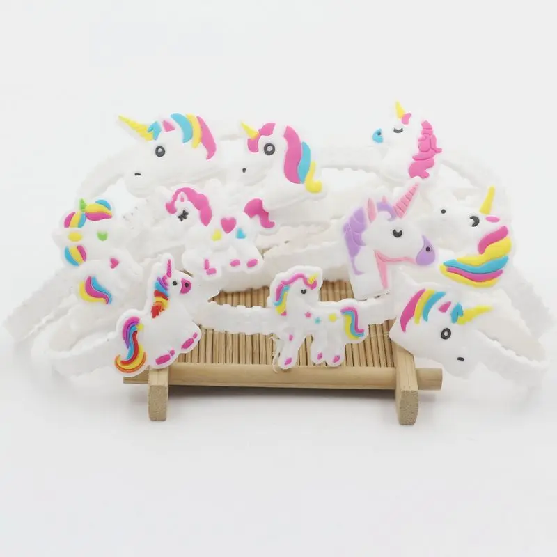 

20pcs/lot Unicorn Rubber Bangle Bracelet Birthday Party Gifts Supplies Kids Unicornio Theme Party Favors Gifts for Guests