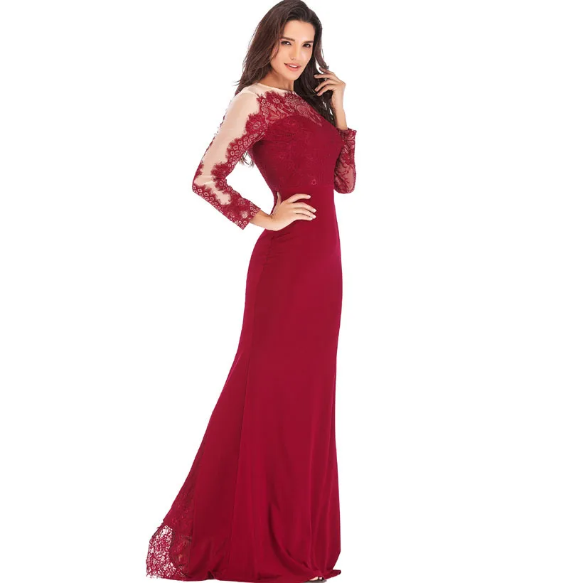 IDress High Quality Lace Embroidery Evening Dress Long Sleeve Charming Robe Longue Femme Long Dress for Wedding Party for Woman (2)