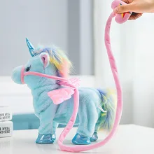 35cm komik elektrikli yürüyüş tek boynuzlu at pelüş oyuncak dolması hayvan oyuncaklar çocuklar için elektronik müzik tek boynuzlu at oyuncak yılbaşı hediyeleri