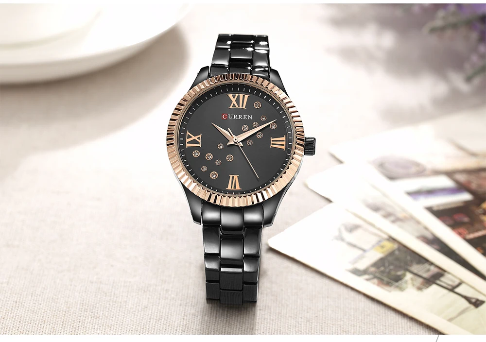 Relogio feminino 9009 Curren женские часы лучший бренд класса люкс золотые черные кварцевые часы водонепроницаемые Полные стальные женские часы