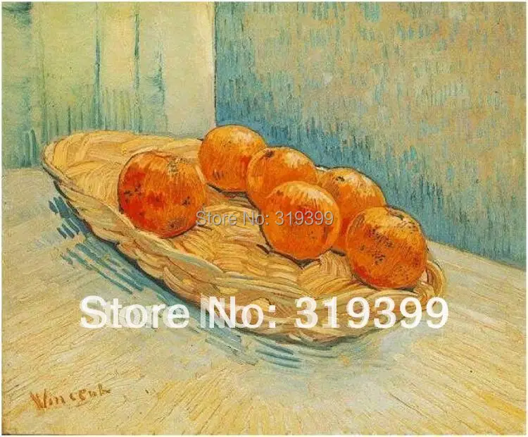 

Museum Quality 100% handmade Vincent Van Gogh Oil Painting reproduction on linen canvas,Still life with Basket and Six Oranges,