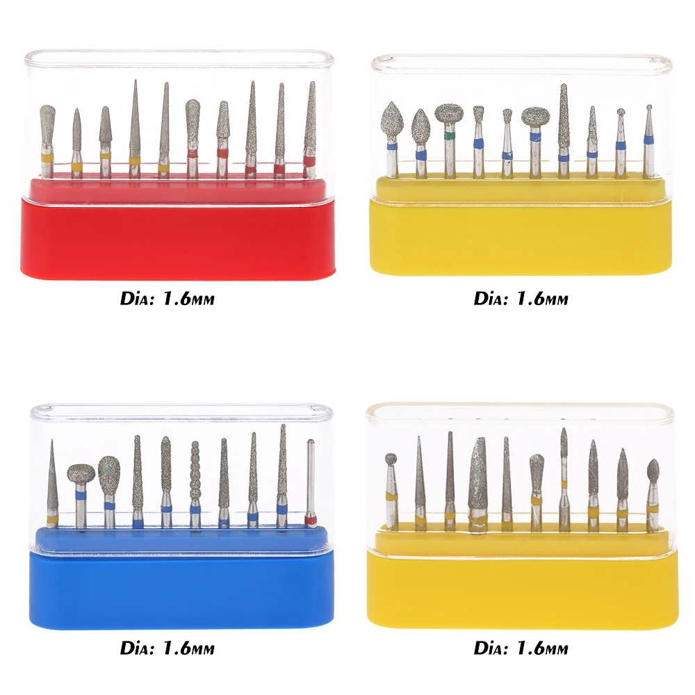 

10 Pcs Dental Diamond Burs Medium Set for High Speed Handpiece Turbine Teeth Polishing Bur Dental Equipment Teeth Whitening