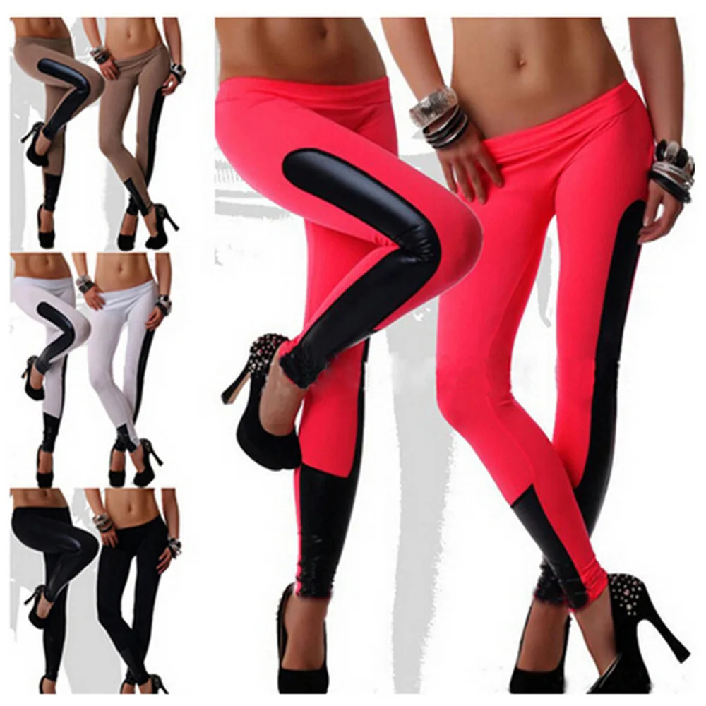 Popular Black And Red Striped Leggings-Buy Cheap Black And Red wholesale Women Leggings black/red/camel/white leather Patchwork PU Leggings Pants Elastic - Popular Black And Red Striped Leggings-Buy Cheap Black And Red