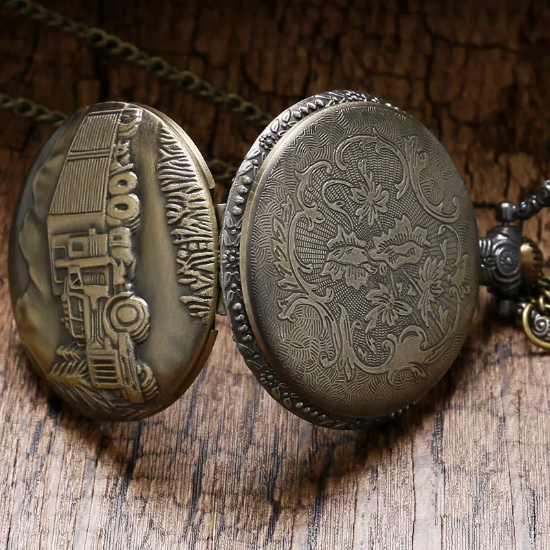 Antique Big Size Forest Big Truck Pocket Watch Retro Bronze Necklace Watches for Men Women Gift 5