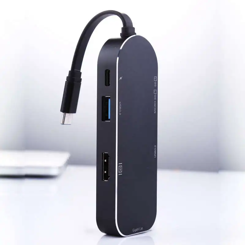 Конвертер-концентратор типа C Hdmi+ гигабитный сетевой кабель+ usb-c для зарядки Sd/Tf карт-ридер