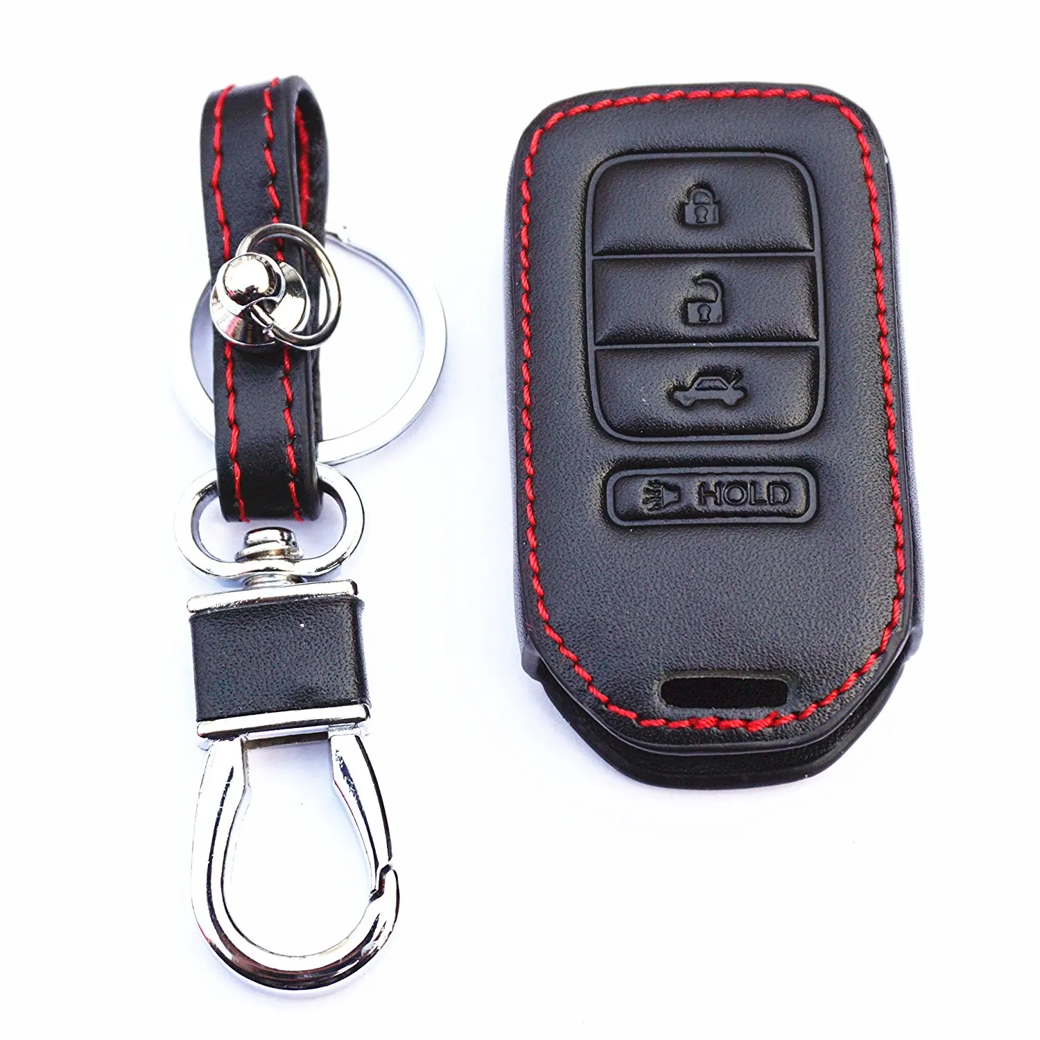 

WFMJ Black Leather accessories Remote 4 Buttons Key Chain Holder Cover Case Fob For Honda Pilot Accord Civic CR-V CR-Z HR-V