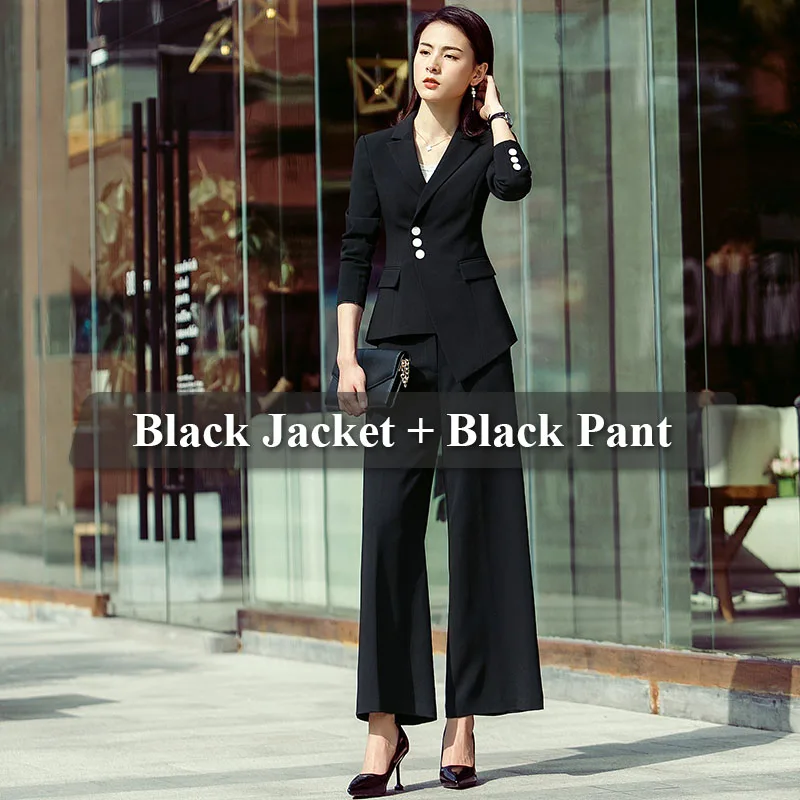 Lenshin комплект из 2 предметов, Деловой брючный костюм с карманом, Женская рабочая одежда, офисный стиль, Униформа, деловой пиджак со свободными штанами - Цвет: Черный