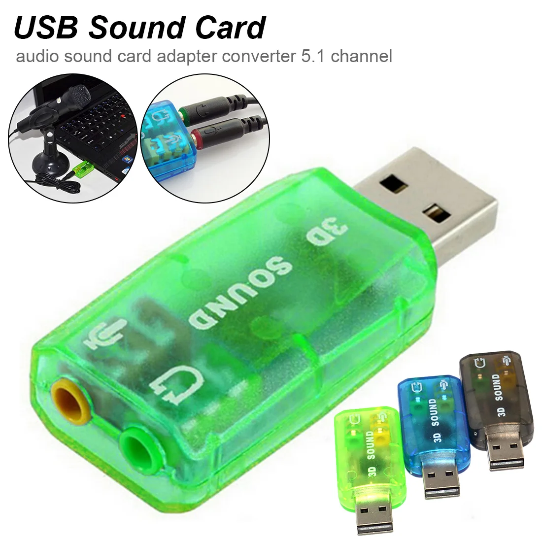 

USB Sound Card External 5.1-Channel w/3.5mm Headphone and Microphone Jack Interface,Computer Stereo Mic Audio USB Converter