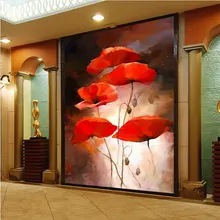 Фото обои Ностальгический красный цветок мака вход ресторан для развлечений фрески обои декорации фон