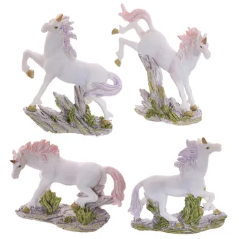 

4pcs/Set Unicorn On Rocks Mystical Unicorns Figurine Resin Fantasy Novelty Gift Ornament Glitter Unicorn Garden Decorations