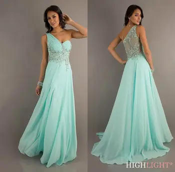 

One Shoulder Sleeveless Long Prom Dress Lace See Through Chiffon Formal Pageant Party Bridesmaid Evening Dresses