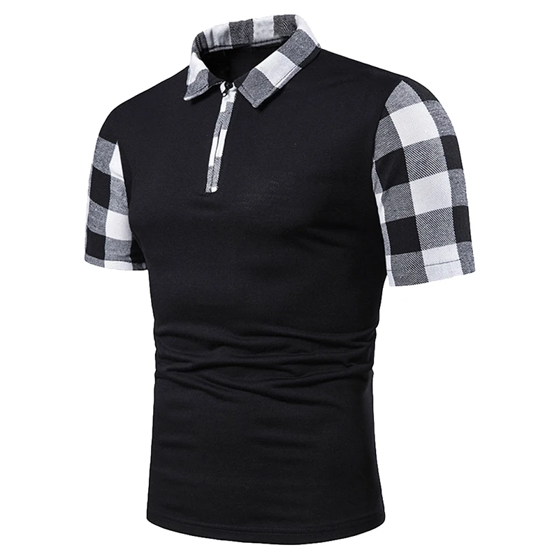 Oeak 2019 Short Sleeve Plaid Patchwork Polo Shirt Men Classic Plaid Polo Shirts Slim Fit Mens