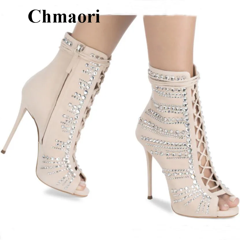 

2018 Thin High Heel Peep Toe Cross-tied Rear Zipper Cryatal Bling Bling Fashion Sexy Summer Women Sandals Noemal size