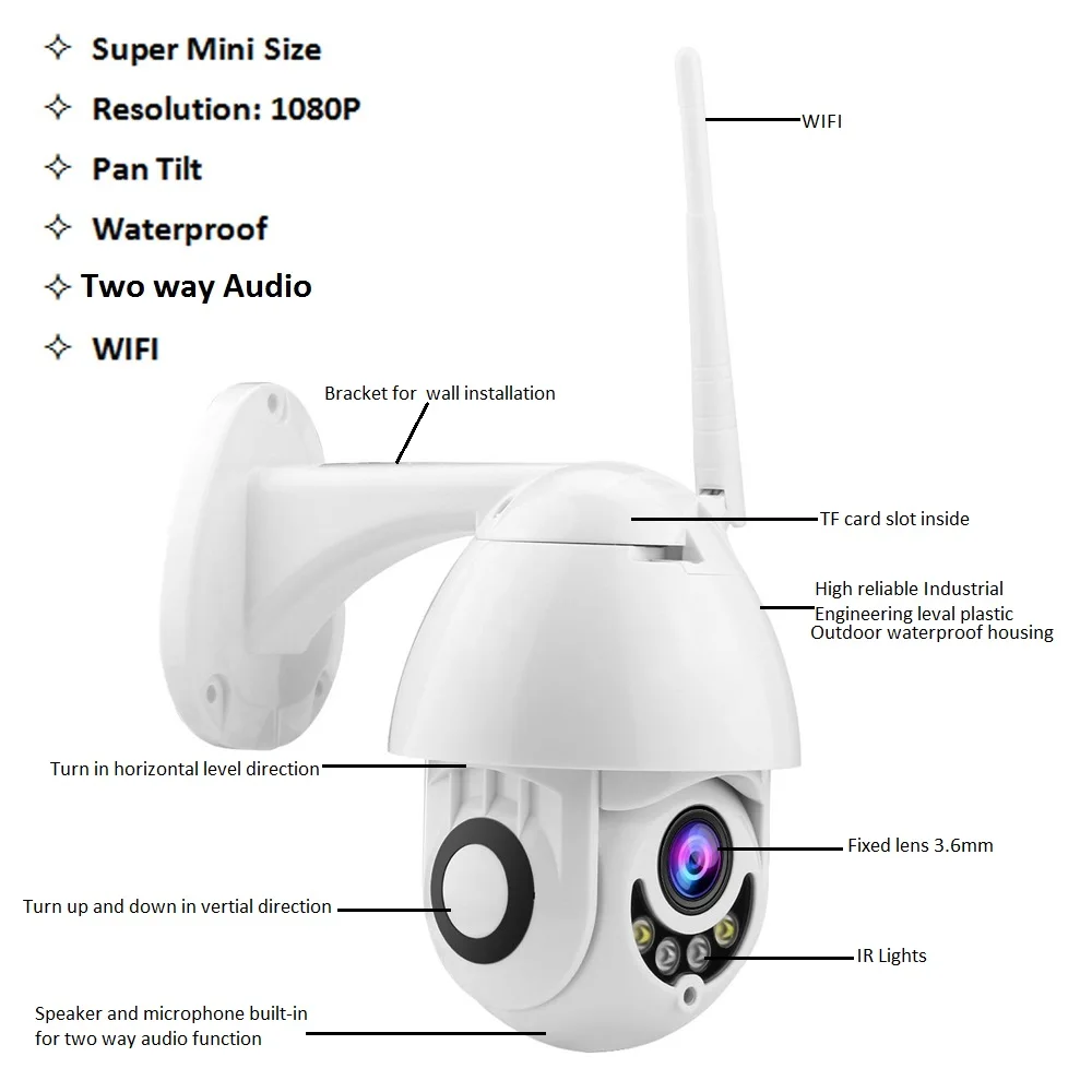 CTVMAN wifi камера наружная камера наблюдения с датчиком PTZ ip-камера 1080 p скоростная купольная камера видеонаблюдения s ip-камера wifi Внешний 2MP IR