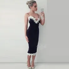 Hohe Qualität Promi V-ausschnitt Schwarz Weiß Spitze Rayon Verbandkleid Elegante Cocktailparty-kleid