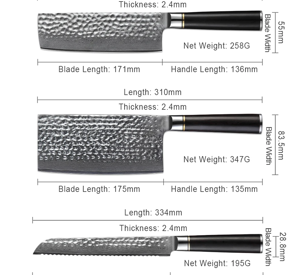 Набор кухонных ножей HEZHEN, 7 шт., японский кухонный нож в комплекте, дамасский нож, острый нож Santoku, поварские ножи для приготовления хлеба