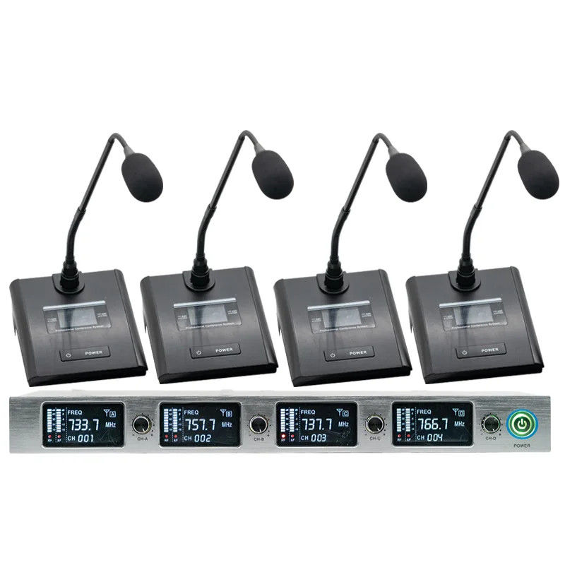 نظام ميكروفون لاسلكي مهني 940 T 4-قناة UHF الديناميكي المهنية 4 سماعات طوق خط مؤتمر
