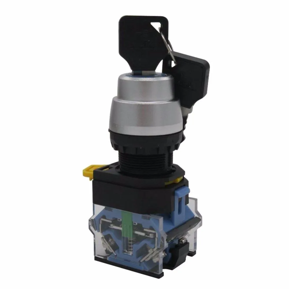 

TWTADE/22mm 1 No 1 NC 2 - Positions Latching Key Lock Rotary Select Selector Switch 440V 10A LA38-11Y