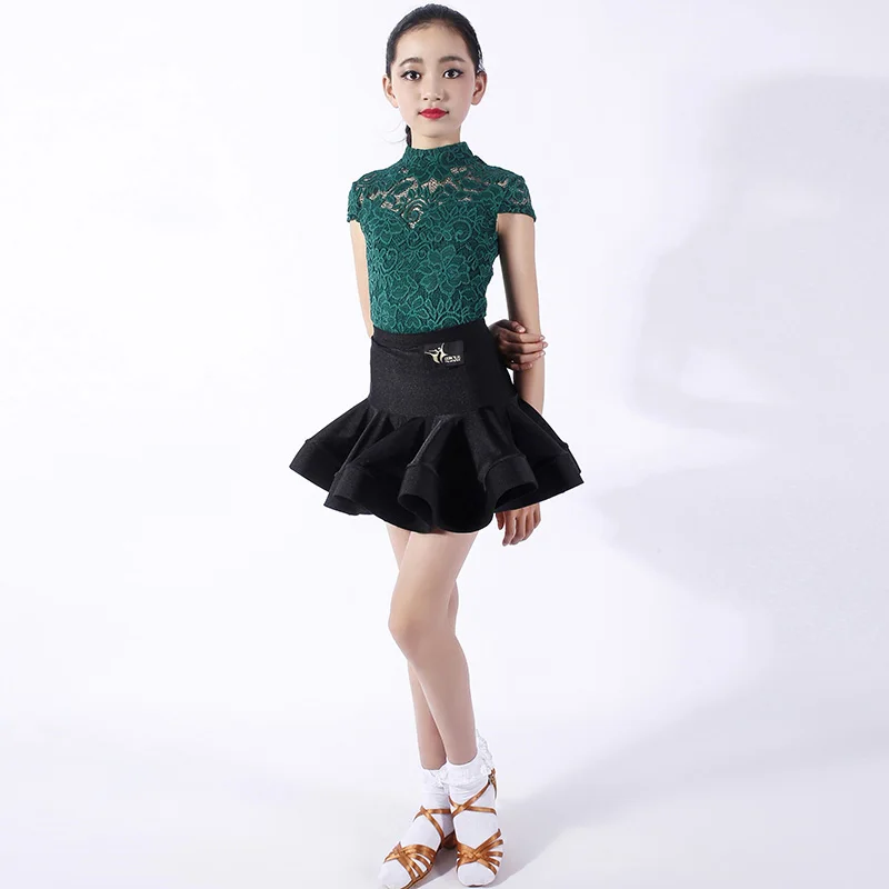 Green and black Костюмы для латинских танцев для девочек, самбы, румбы, для танцев, тренировочная одежда для латинских танцев, профессиональный конкурсное выступление платье DQL546 - Цвет: Green and black