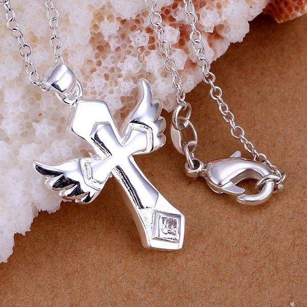

Free Shipping 925 jewelry silver plated Jewelry Pendant Fine Fashion Cute Big wings Cross Necklace Pendants Top Quality CP229