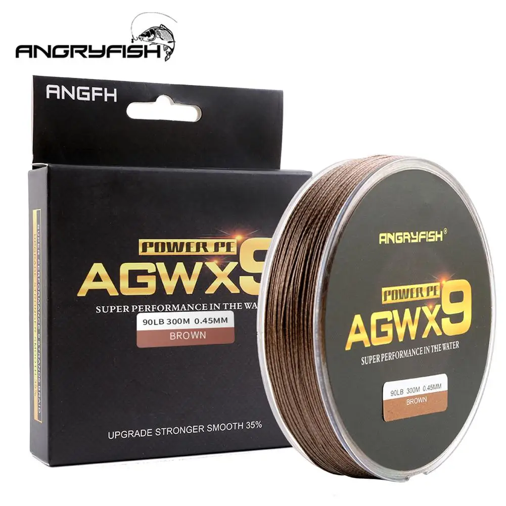 

ANGRYFISH Diominate X9 PE Line 9 Strands Weaves Braided 300m/327yds Super Strong Fishing Line 15LB-100LB Brown