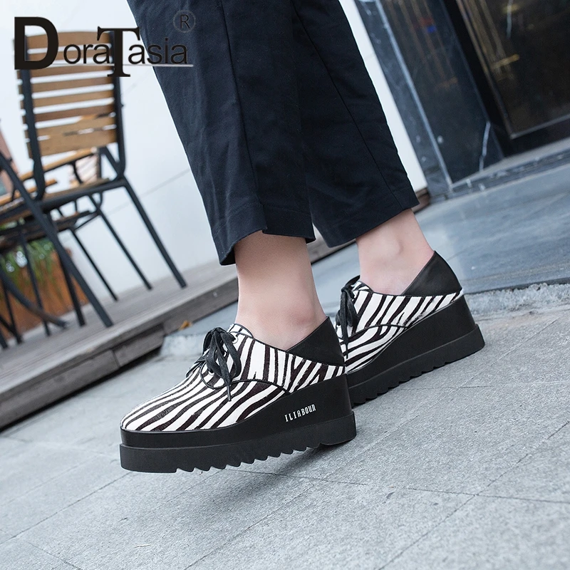 DORATASIA 2019 New Fashion Horsehair Flat Platform Shoes Woman Spring Ladies Leather Lining Loafers Women Comfort | Обувь