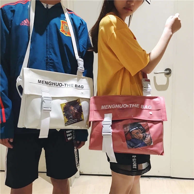 

Korean Ulzzang Crossbody Solid zipper Shoulder Bag Female New Harajuku Funny Cartoon Hip Hop Japanese Letter Messenger Bags
