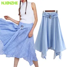 N. XINZHE Женская одежда с завышенной талией и поясом, асимметричная Женская клетчатая юбка, высокая уличная мода, тонкие длинные юбки S3880