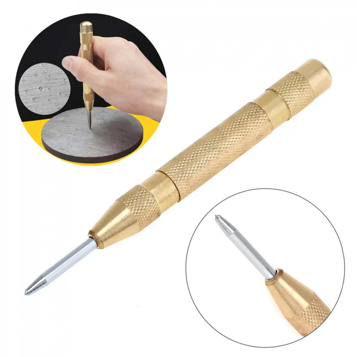 Usefull 130mm HSS & Brass Spring Loaded Automatic Center Pin Punch Tools Marking Starting Holes Tool