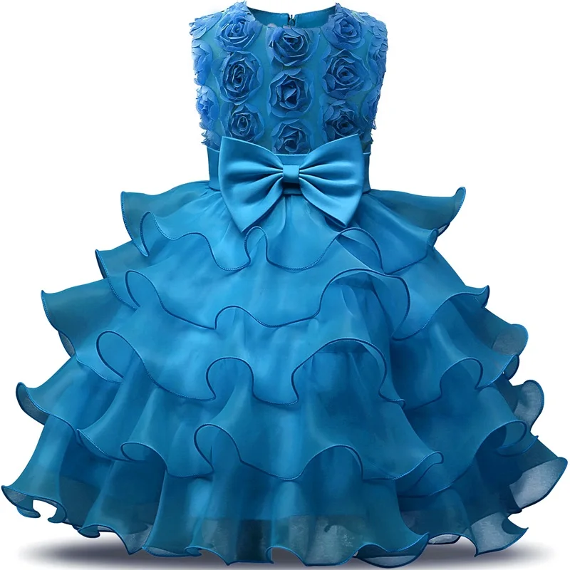 Летние Детское платье для маленьких девочек многослойные платья для крещения платья на первый день рождения бальное платье от 0 до 2 лет Одежда для младенцев - Цвет: blue