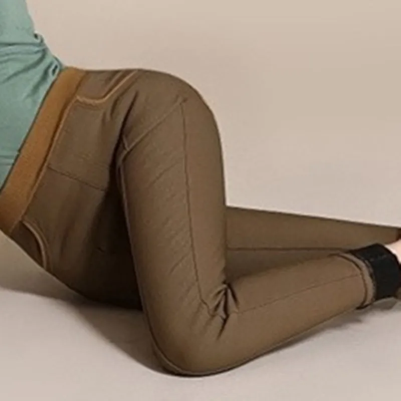 S-6XL, 5XL, 4XL Прочные эластичные женские зимние леггинсы размера плюс, флисовые теплые штаны с высокой талией, женские брюки-карандаш - Цвет: khaki