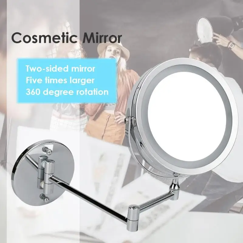 8 inch Make Up Mirror Wall Mounted Bathroom Mirror 10X Magnifier Cosmetic Mirror LED Light Folding Makeup Mirror Dressing Mirror