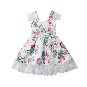 

2-6 Years Girl Sling Dresses 2019 Summer Cute Kids Dresses For Girls Cotton Sleeveless White Flower Print Princess Dress Girls