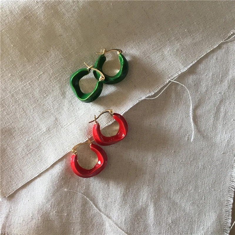 

Color enamel small size earrings spray paint sweet irregular letter C eardrop