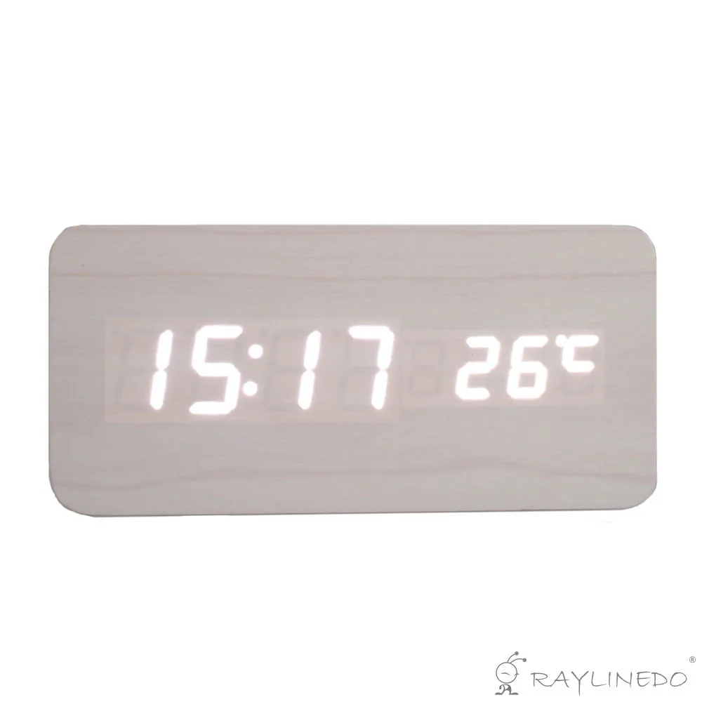 Latest Design Fashion White Wood White LED Light Wooden Digital Alarm