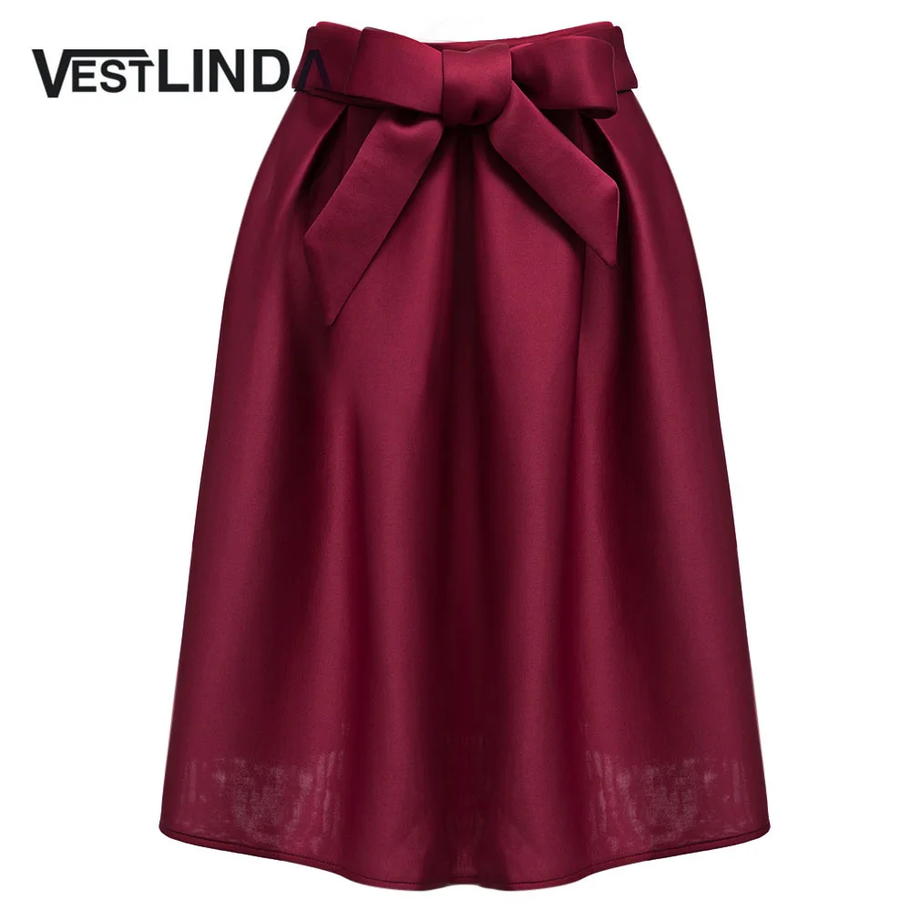 VESTLINDA Elegant Big Bow Women Skirt High Waist Pleated Long Maxi Midi