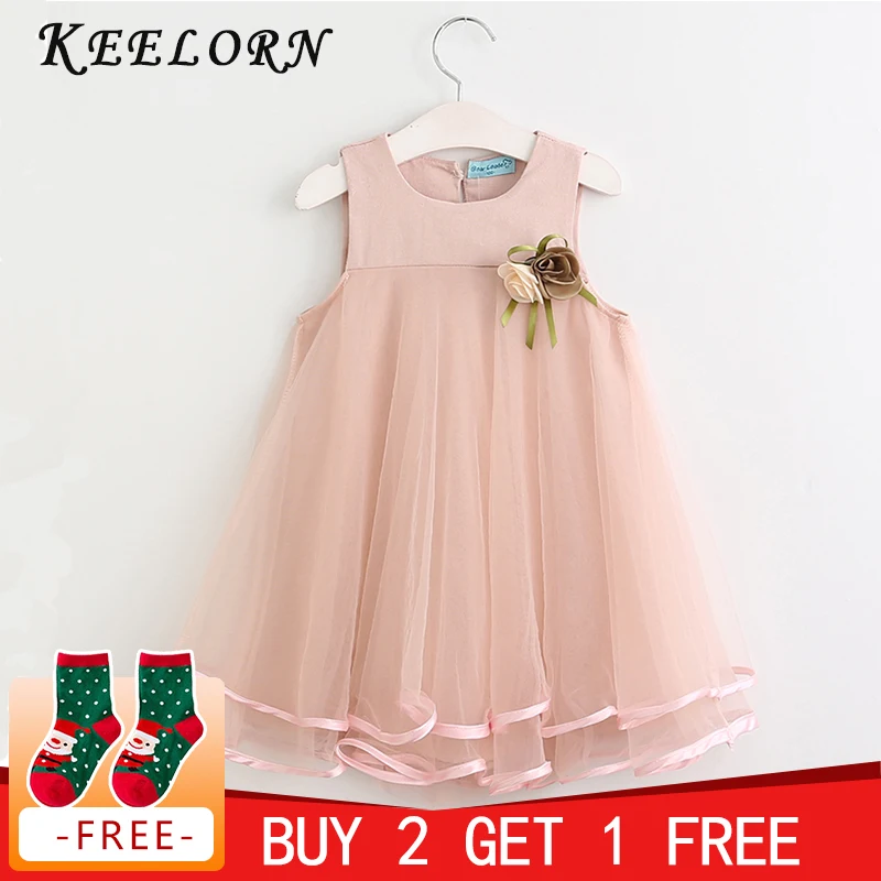 

Keelorn Girls Dress 2019 Brand Princess Dresses Sleeveless Appliques Floral Design for Girls Clothes Party Dress 3-7Y