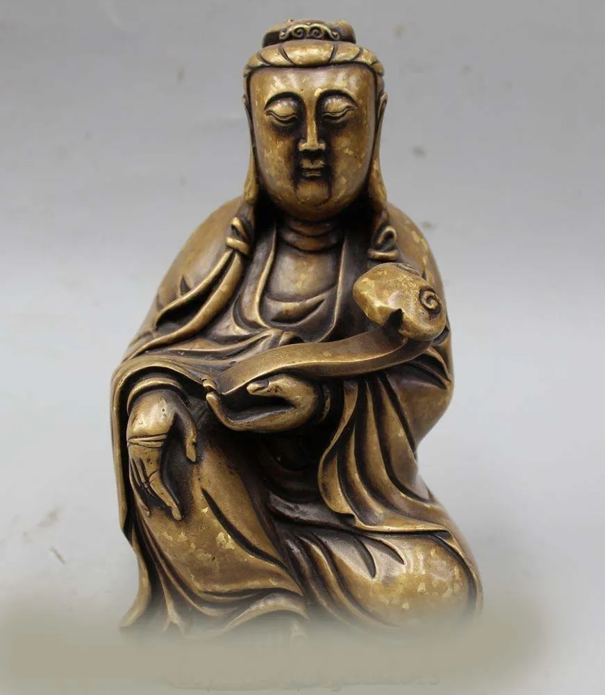 

DS 7" China Chinese Bronze Buddhism Seat Ruyi Kwan-yin Guan Yin Goddess Statue