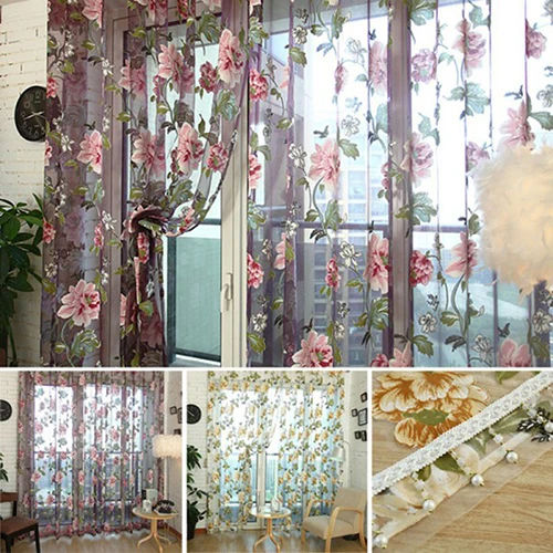 

Home Textile Flower Embroidered Chinese Fabric Tulle Sheer 3D Window Curtain