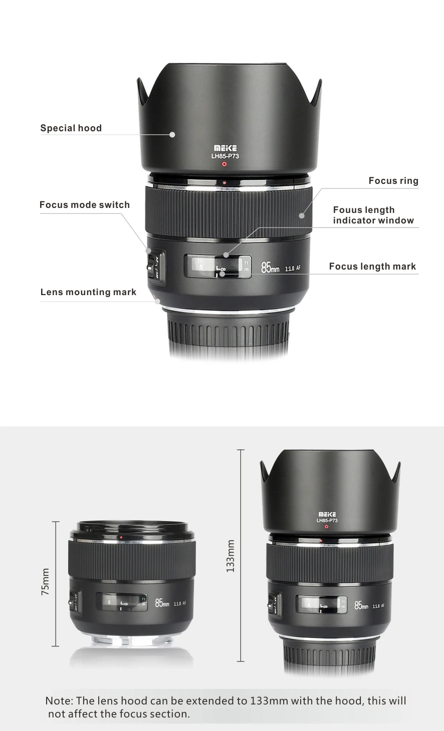 Meike 85mm F/1.8 Full Frame Auto Focus Portrait Prime Lens for Canon EOS EF Mount Digital SLR Cameras 1300D 600D200D 6D 5D 450D
