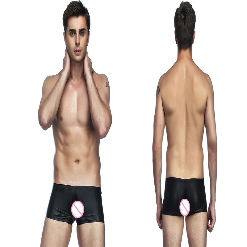 

Sexy Men Lingerie Hot Seductive Gay Mens G String Underwear Black Leather Mens Thongs and G Strings Low Cut Boxer Briefs DaMP006