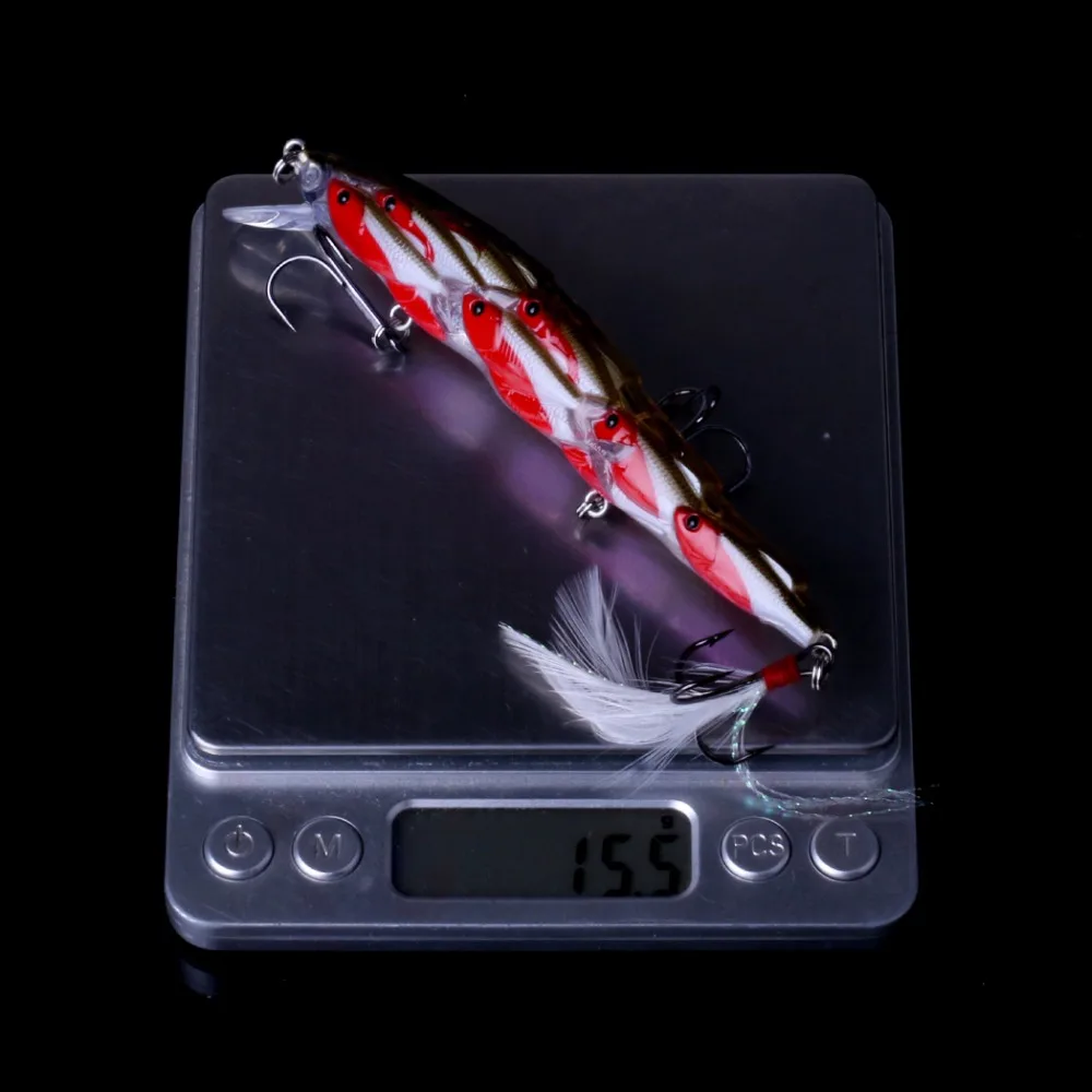 Isca de Pesca Wobbler com Gancho de Penas Minnow Iscas Duras 11.5cm 15.5g Swimbait Mar Pesca Crankbait 5 Pçs 10 Cheap Iscas artificiais