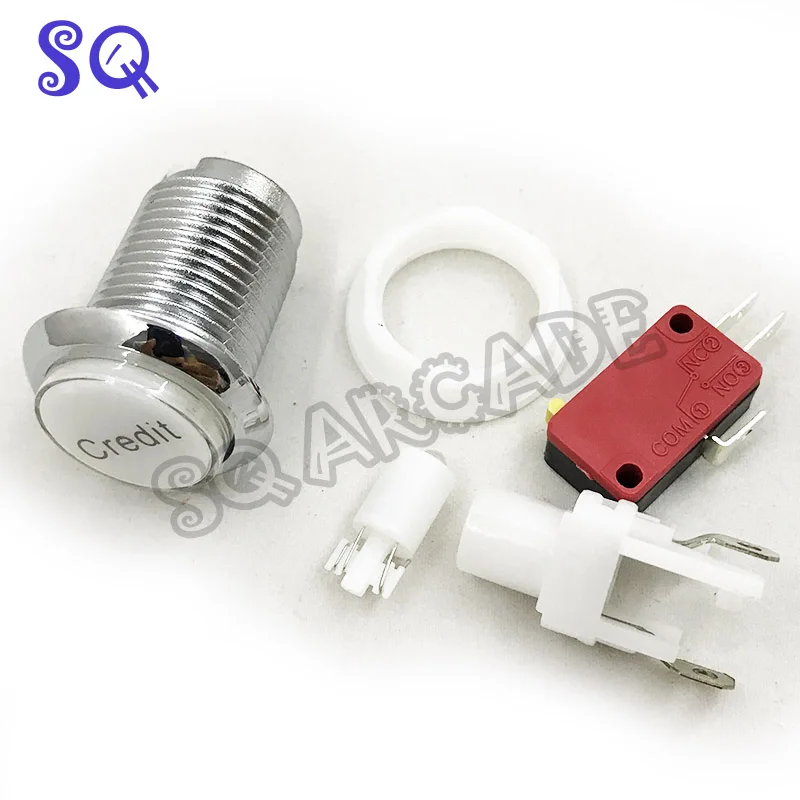 

CREDIT Logo 12V LED CHROME Silver plated illuminated Arcade Push Button+microswitch+stents for JAMMA Arcade game machine parts