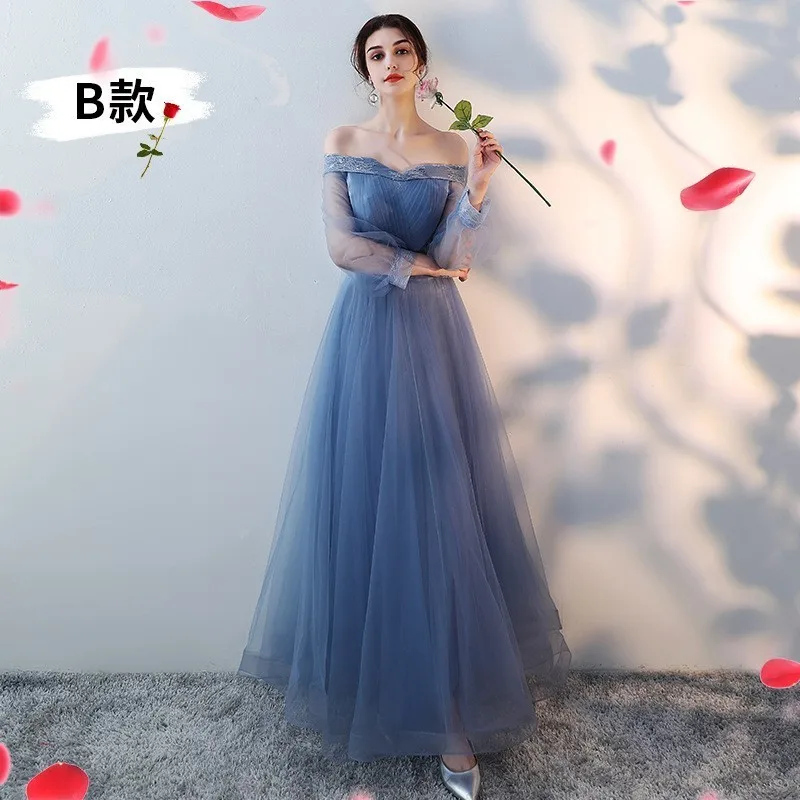 Vivian's Bridal недорогое высококачественное Элегантное синее серое ТРАПЕЦИЕВИДНОЕ простое платье подружки невесты Пышное расклешенное длинное шифоновое платье - Цвет: same as photo