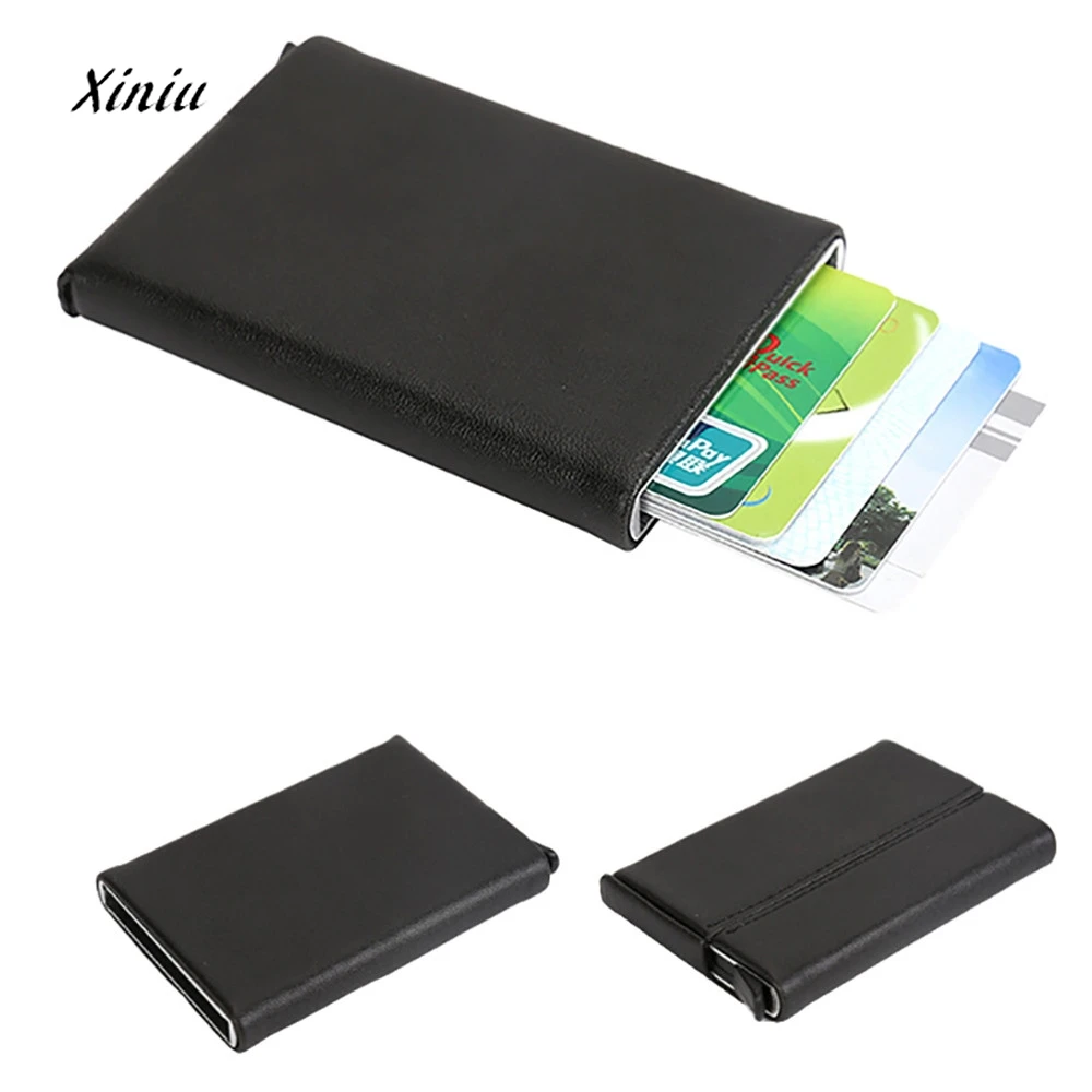 Men Women Alloy Leather ID Credit Card Protector Holder Purse Wallet